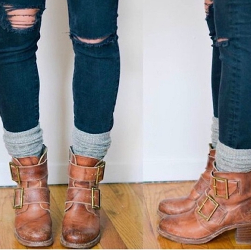 Frye Sabrina Double Buckle Boot in Saddle, size 8 - Picture 3 of 15
